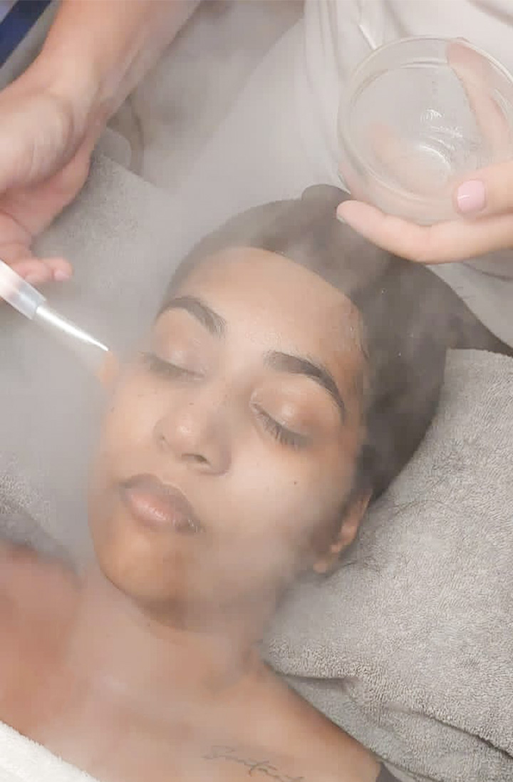 Step 2: An oxygenating mask was applied to help purify and energize the skin.